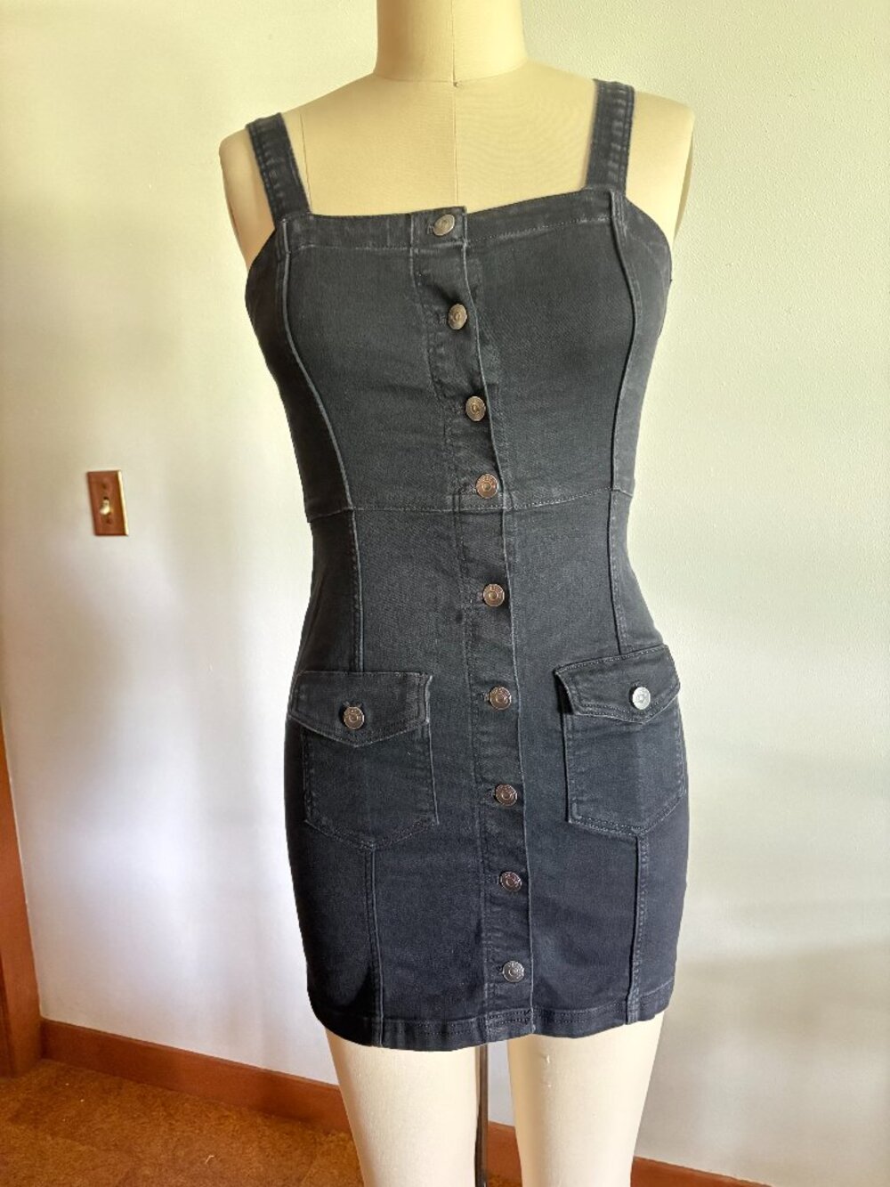 H&M Divided Black Denim Button-Front Mini Dress | Size S | Y2K Streetwear